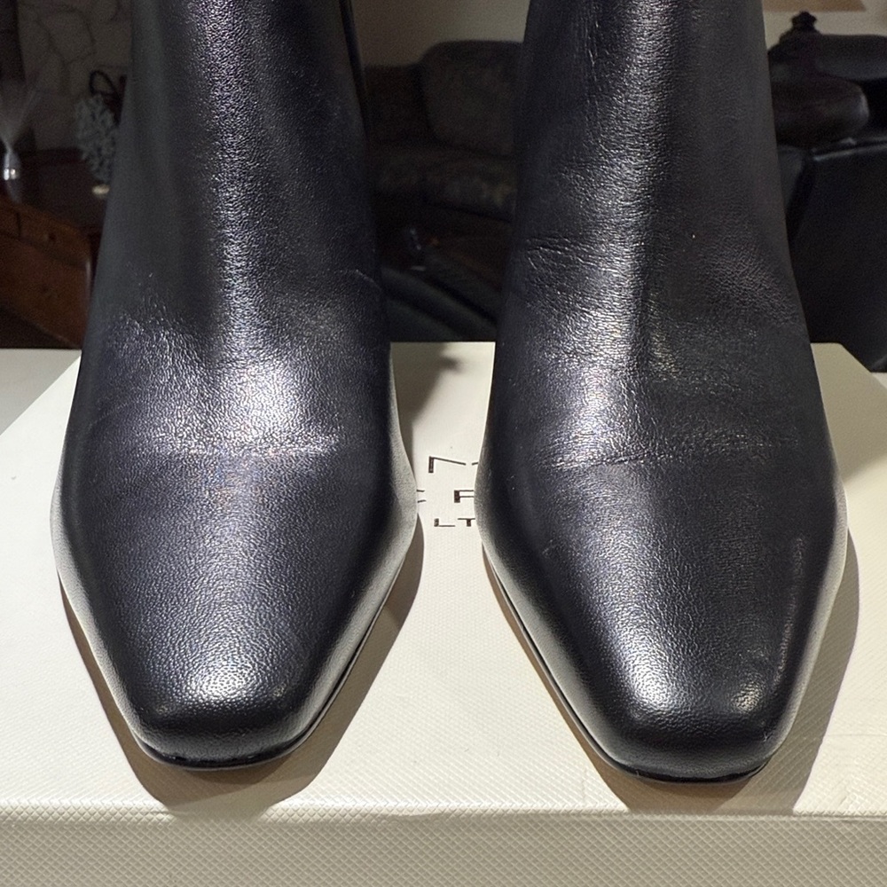 🥳NEW MARC FISHER Mlyanara 3 1/2” Heel Leather Ankle Boots, Black - Picture 2 of 16